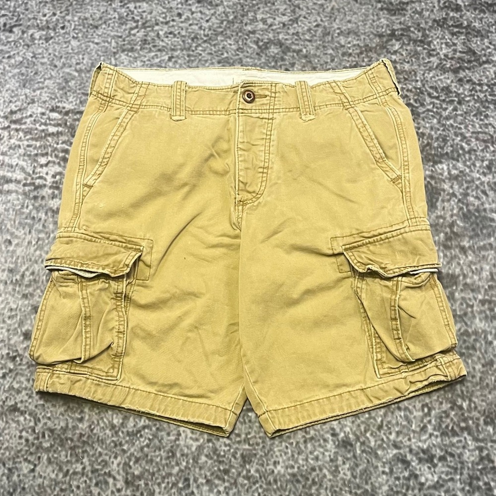 Hollister Cargo Shorts Mens 32 Tan Button Fly Preppy Utility Outdoor Y2K